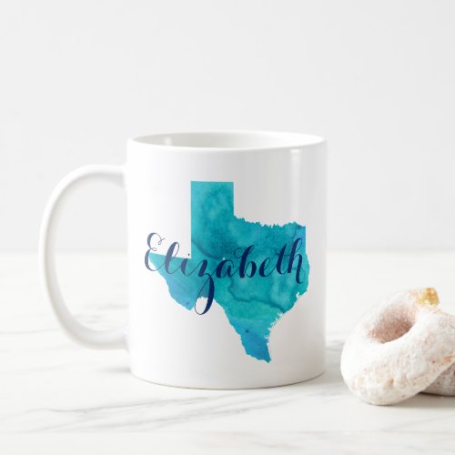 Texas State Aqua Blue Watercolor Name Custom Coffe Coffee Mug