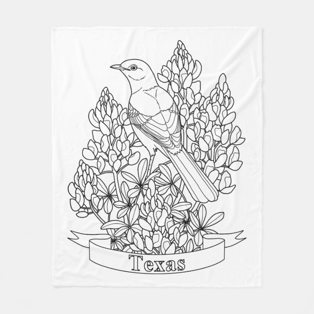 Texas State Bird & Flower Coloring Page Fleece Blanket (Front)