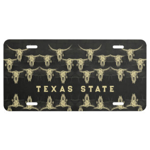 Texas State Black Beige Bull Skull Pattern License Plate