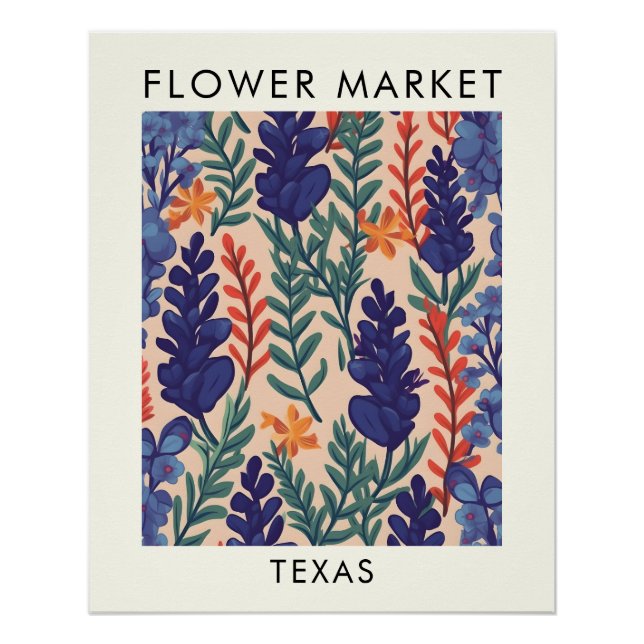 Texas State Bluebonnet Flower Market Poster (Front)