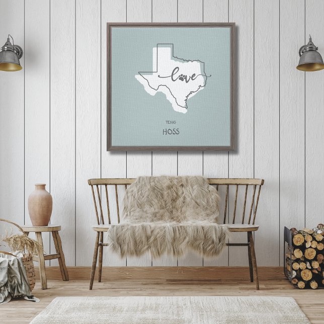 Texas State Dog Lover Canvas Print (A beautiful canvas of your favorite state can be customized with your Dogs Name. Perfect as a gift!)