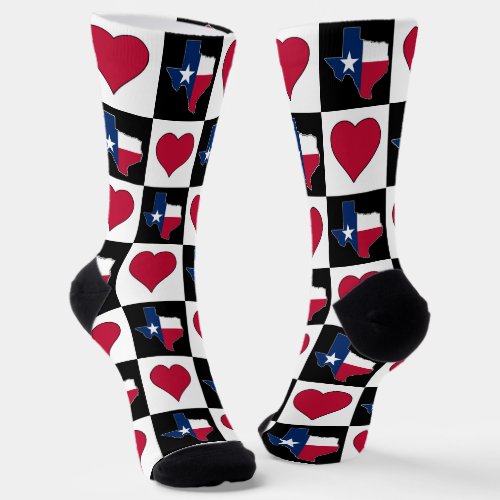 Texas State Flag Map and Heart Pattern Proud Texan Socks