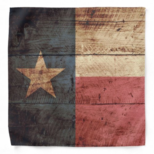 Texas State Flag on Old Wood Grain Bandana