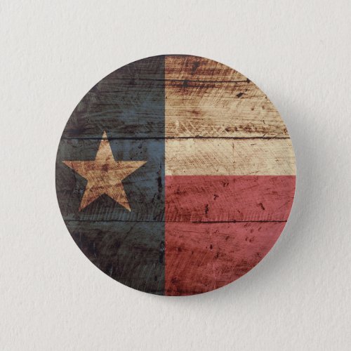 Texas State Flag on Old Wood Grain Button