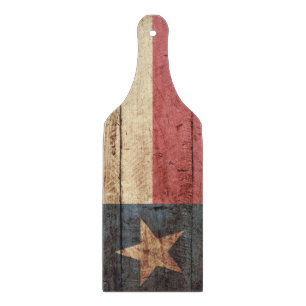 Texas State Flag on Old Wood Grain Cutting Board