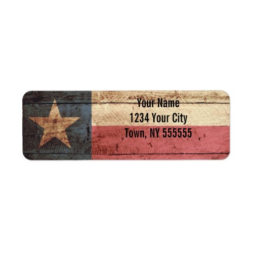 Texas State Flag on Old Wood Grain Label