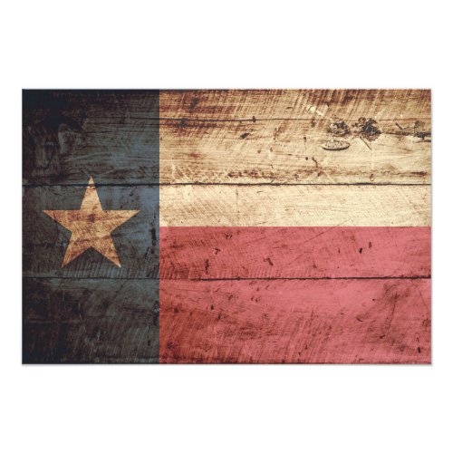 Texas State Flag on Old Wood Grain Photo Print