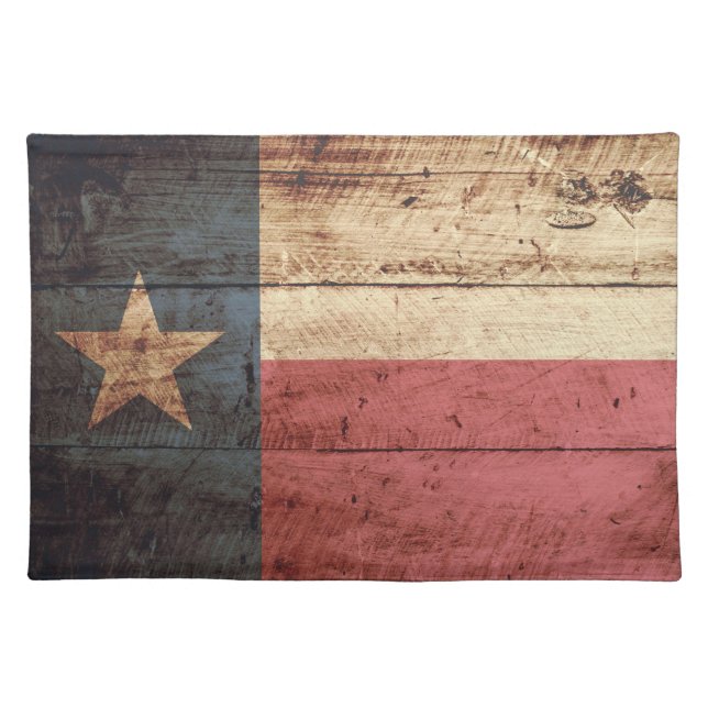 Texas State Flag on Old Wood Grain Placemat (Front)
