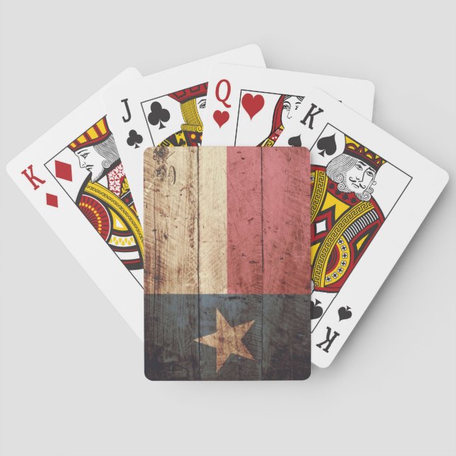 Texas State Flag on Old Wood Grain Poker Cards (Back)