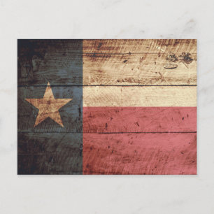 Texas State Flag on Old Wood Grain Postcard