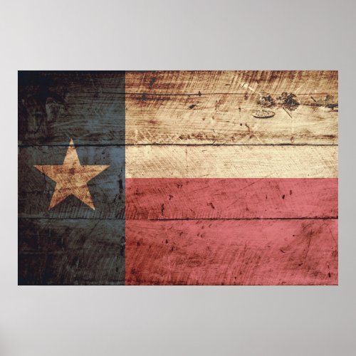 Texas State Flag on Old Wood Grain Poster