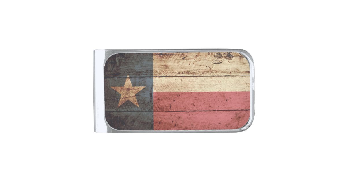 Texas State Flag on Old Wood Grain Silver Finish Money Clip | Zazzle.com
