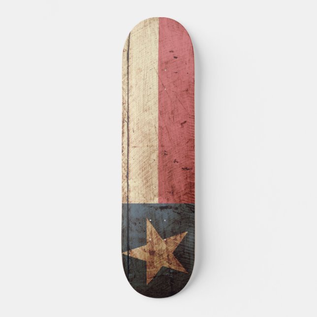 Texas State Flag on Old Wood Grain Skateboard (Front)
