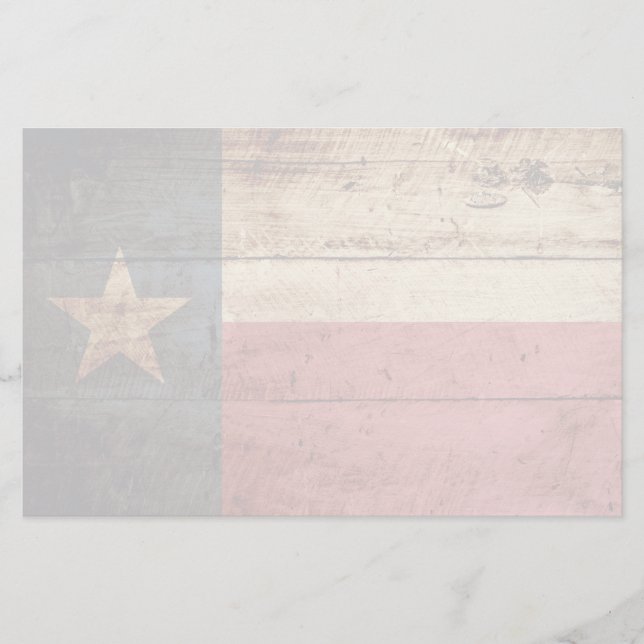 Texas State Flag on Old Wood Grain Stationery (Front)