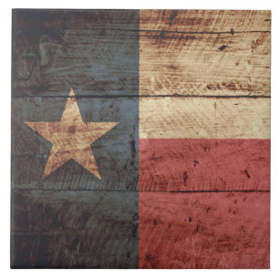 Texas State Flag on Old Wood Grain Tile