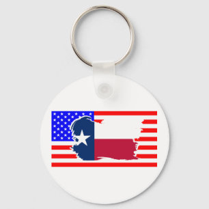 Texas State Flag Over The USA Flag Keychain