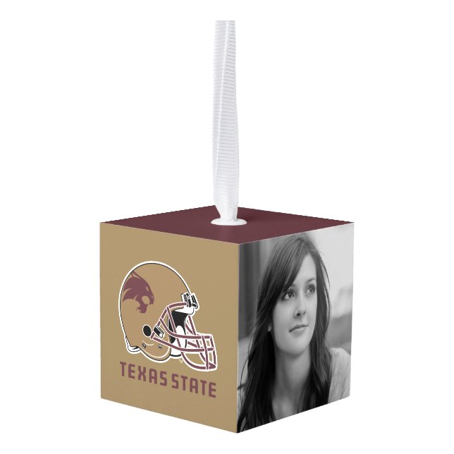 Texas State Helmet Logo Cube Ornament (Back Angled)