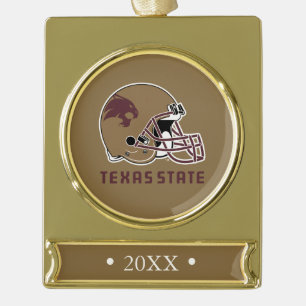 Texas State Helmet Logo Gold Plated Banner Ornament