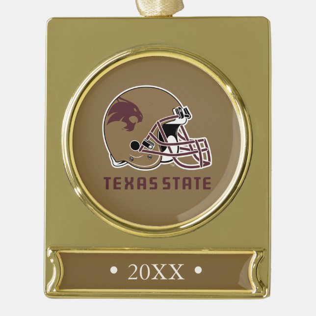 Texas State Helmet Logo Gold Plated Banner Ornament (Front)