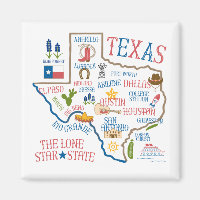 Texas State Landmarks Illustration Magnet