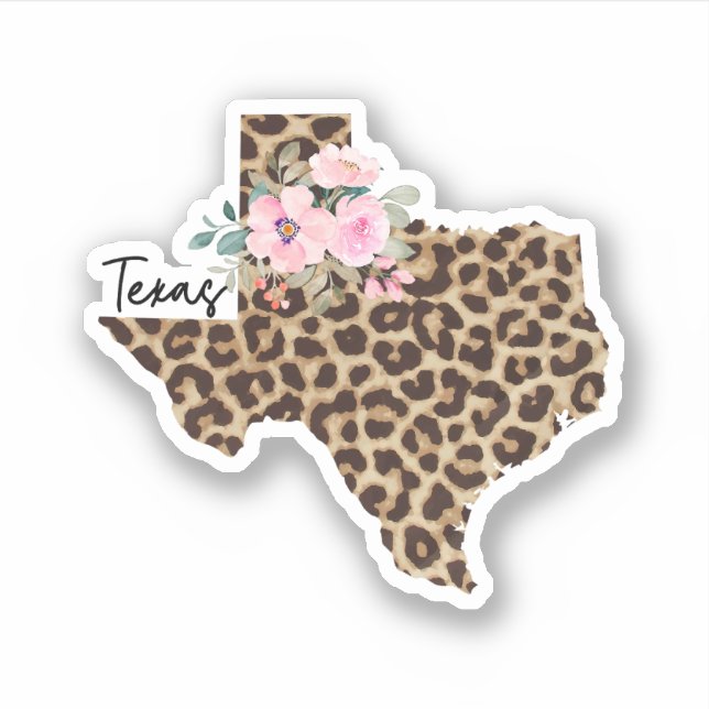 Texas State Leopard Print With Flowers Sticker (Front)
