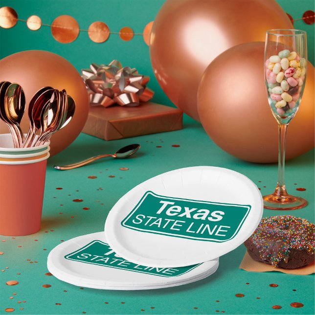 Texas State Line Classic Green Highway Sign Paper Plates (Creator Uploaded)