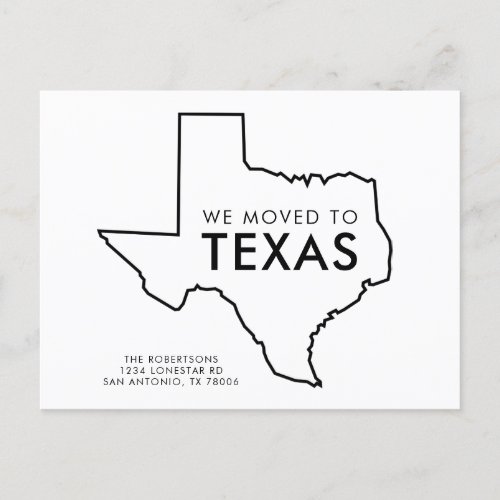  Texas State Map Black and White New Address Announcement Postcard