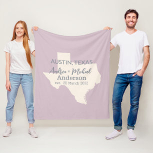 Texas State Map Couple Name and Date Wedding Fleece Blanket