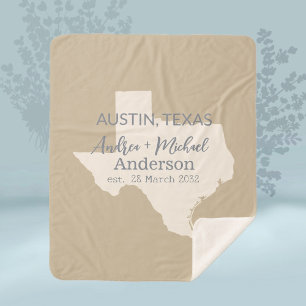 Texas State Map Couple Name and Date Wedding Sherpa Blanket