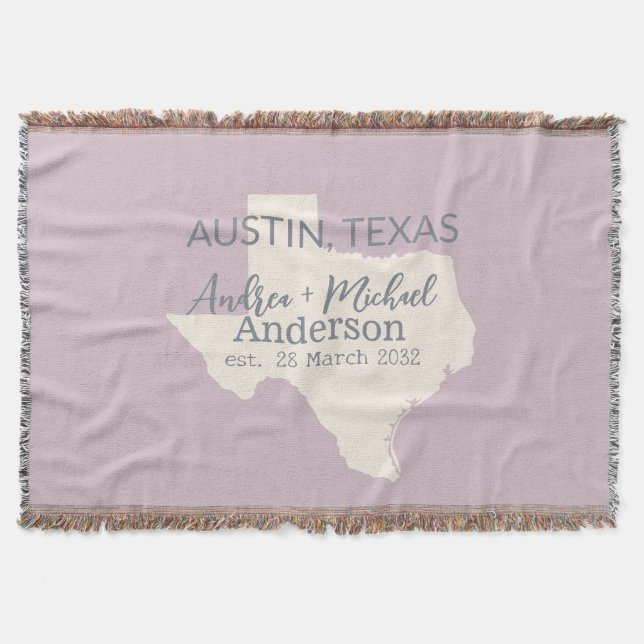 Texas State Map Couple Name and Date Wedding  Throw Blanket (Front)