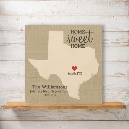 Texas State Map Custom Family Name Established Wood Wall Decor