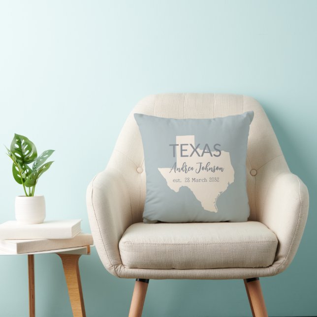 Texas State Map Custom Name and Date Throw Pillow (Chair)