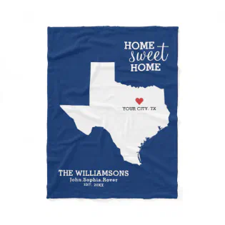 Texas State Map Custom Names, City, Date, Color Fleece Blanket