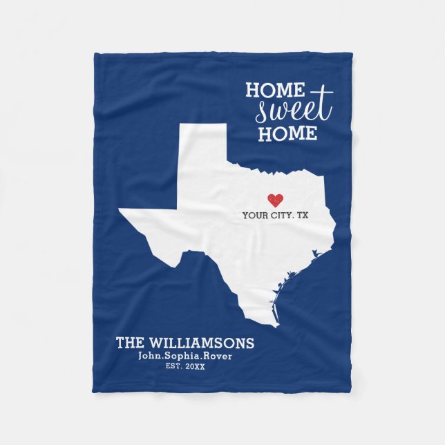 Texas State Map Custom Names, City, Date, Color Fleece Blanket (Front)