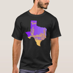 Texas State Map Desert Landscape Cacti Hand Drawn T-Shirt
