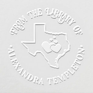 Texas State Map Outline Hearts Library Book Name Embosser