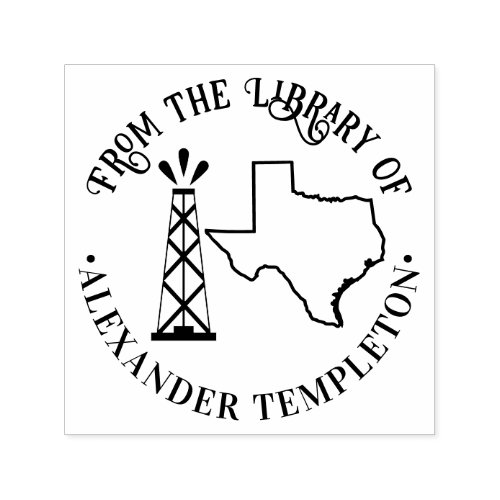 Texas State Map Outline Oil Well Library Book Name Self_inking Stamp