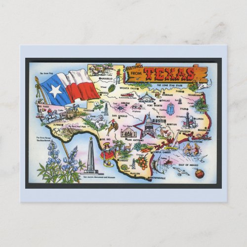 Texas State Map Postcard