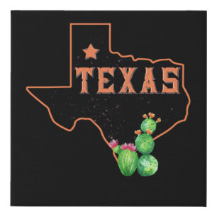 Texas State Map Pride Cactus Vintage Faux Canvas Print