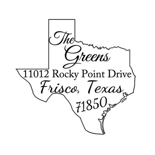 Texas State Map Rubber Return Address Stamps (Front)