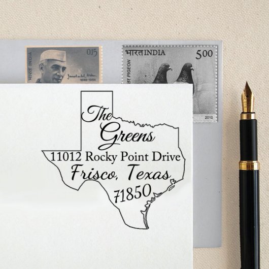 Texas State Map Rubber Return Address Stamps (Front)