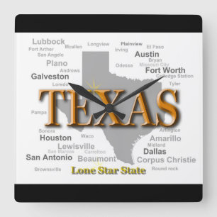 Texas State Map Square Wall Clock
