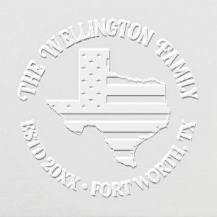 Texas State Map Stars Stripes Family Name Date Loc Embosser