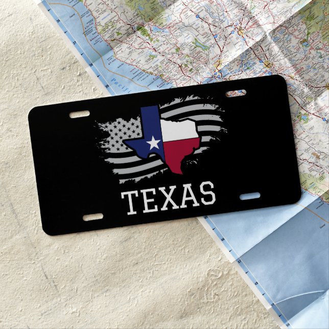 Texas State Map USA Patriotic Texan License Plate (In Situ)