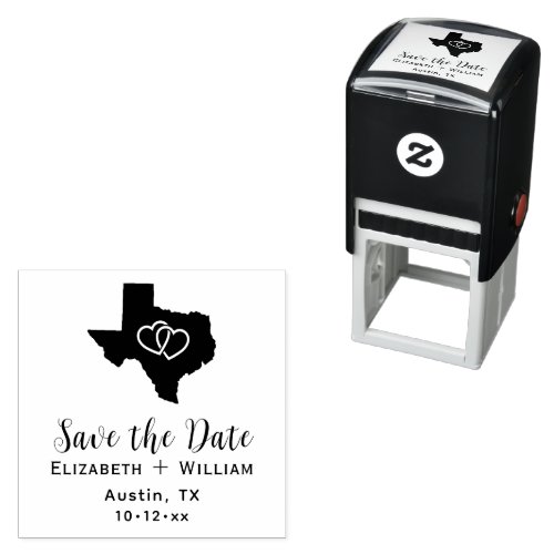 Texas State Map Wedding Save the Date DIY Hearts Self_inking Stamp