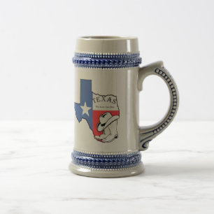 Texas State Map with Star Boots Hat Ceramic Stein