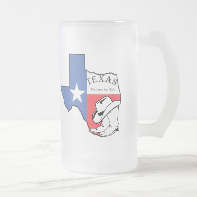 Texas State Map with Star, Boots, Hat Frosted Mug (Right)