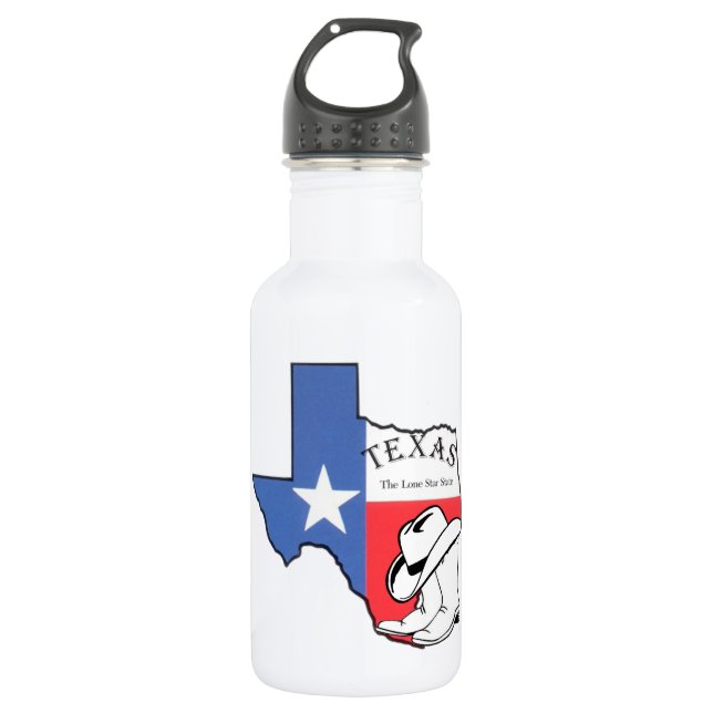 Texas State Map with Star, Boots, Hat Stainless Steel Water Bottle (Front)