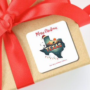 Texas State Merry Christmas Custom Holiday Square Sticker