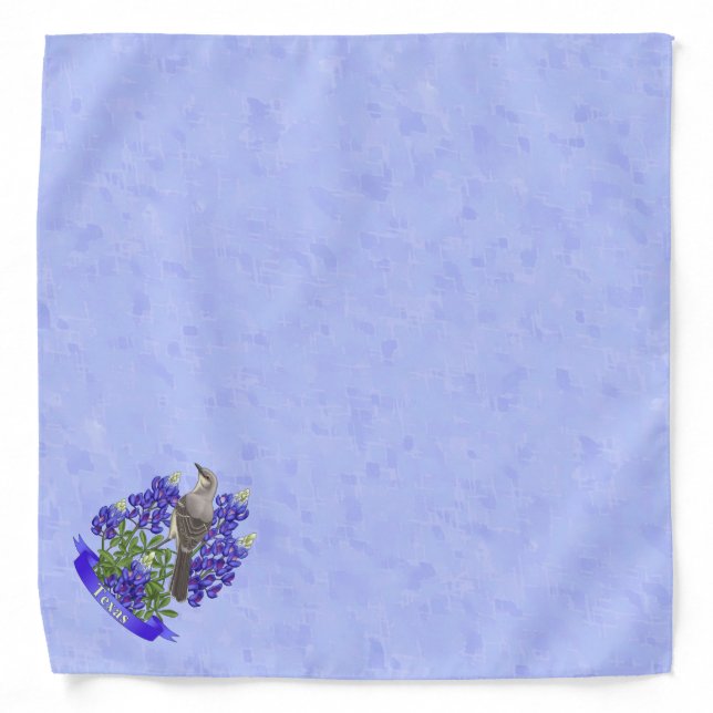 Texas State Mockingbird & Bluebonnet Flower Bandana (Front)